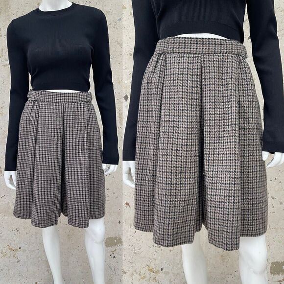 Vintage Houndstooth Wool Pleated High Waited Skorts Shorts, Small - Picture 1 of 5